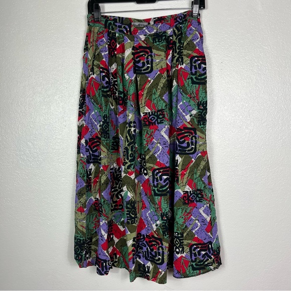 Alan Edwards Dresses & Skirts - Alan Edwards Multicolored Midi Skirt Elastic Waist Side pockets Rayon 27 Waist